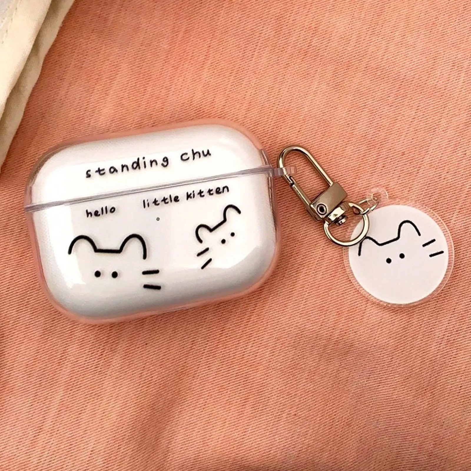 Capa de fone de ouvido de gato de linhas fofas para airpods 1 2 3 4 para airpods pro 2 capa protetora transparente fone de ouvido bluetooth com chaveiro