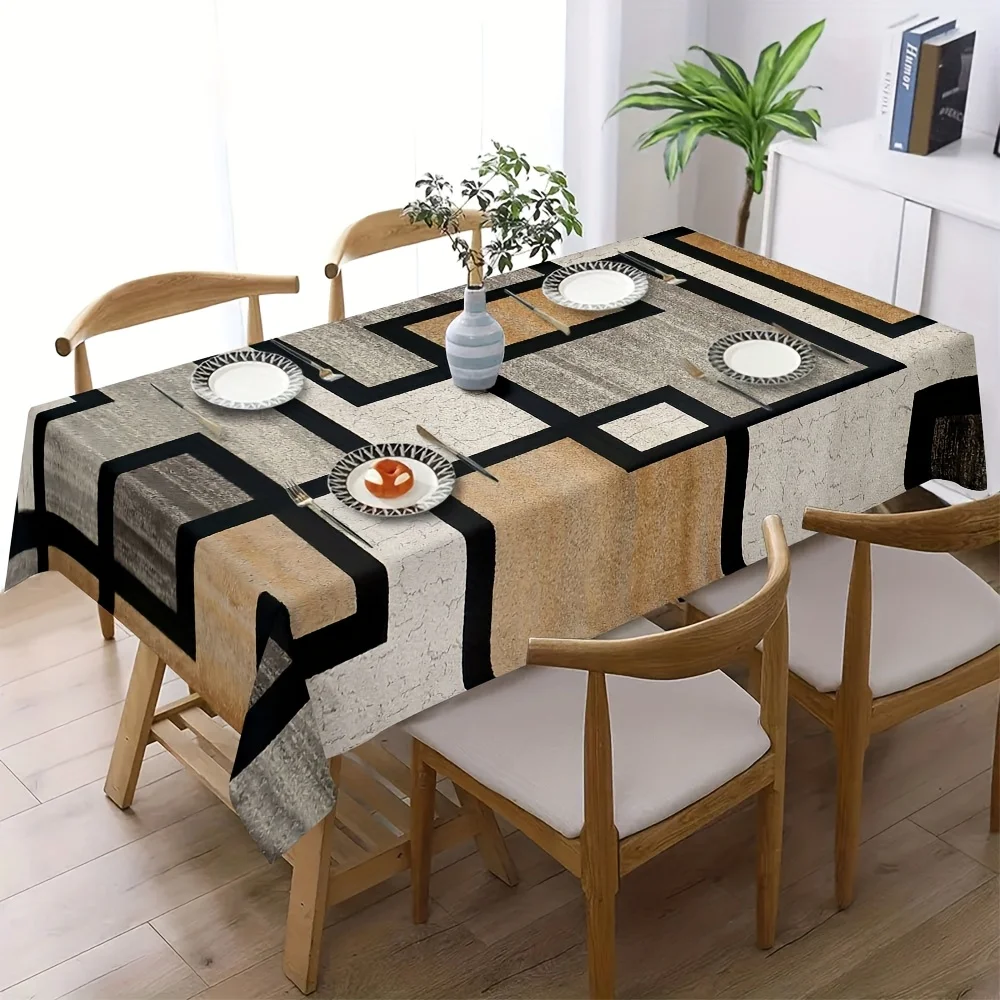 1pc Retro Geometric Pattern Polyester Tablecloth, Fashionable and Elegant, Large-sized Tablecloth for Furniture Decoration.PMJ