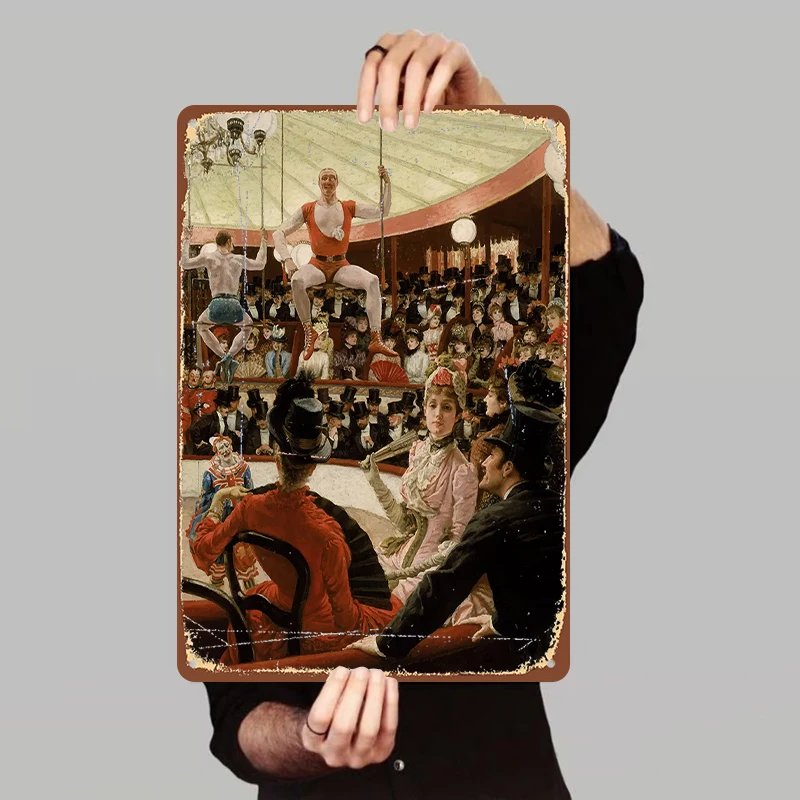 Vintage European Circus Performance Art Metal Tin Painting Home Living Room Bar Wall Decorative Craft Wall Art
