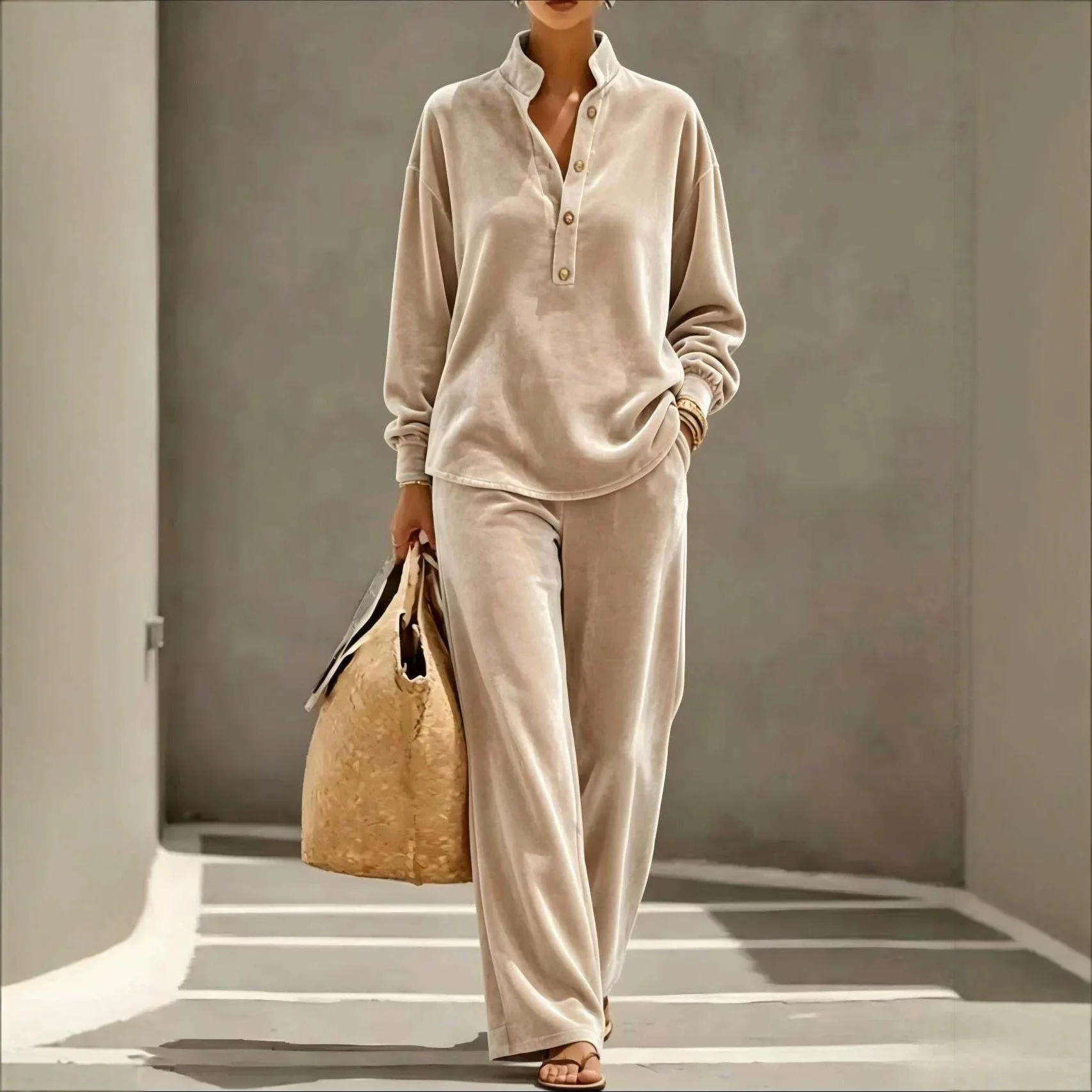 2026 autumn and winter new casual fashion golden velvet long-sleeved top pants two-piece women's suit