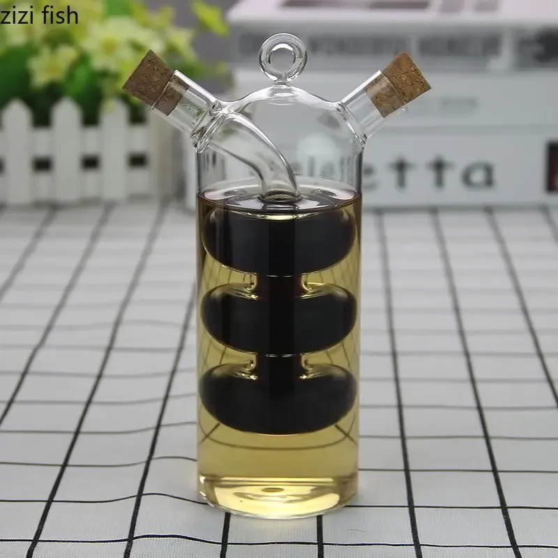 Double Glass Oiler Dual-purpose Glass Bottle Lecythus Vinegar Pot Sauce Soy Pot Condiment Bottles Kitchen Tools Spice Organizer