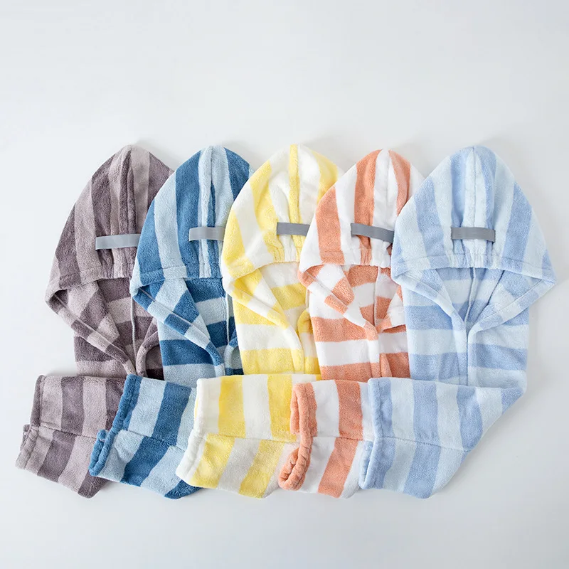 Home Dry Hair Cap Water Absorbing Quick Drying Women's Coral Fleece Home Shower Striped Dry Hair Towel Headscarf