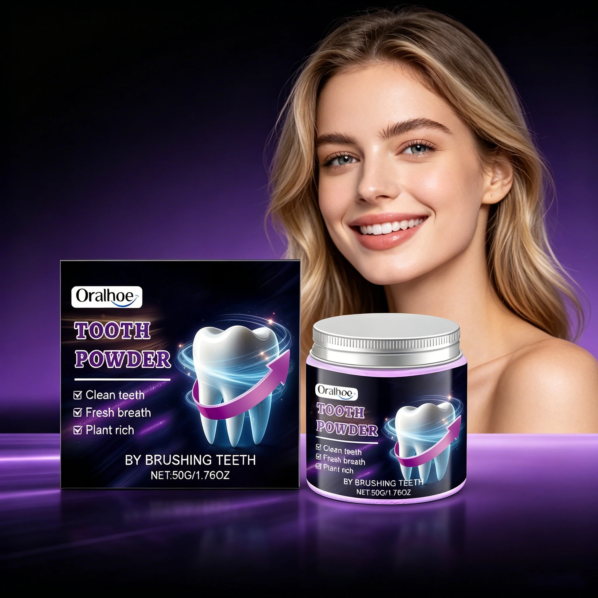 ORALHOE 50g Polvo Dental para Eliminar Manchas de Placa, Blanquear Dientes, Reparar Encías, Proteger el Esmalte, Pasta Dental Mineral en Polvo