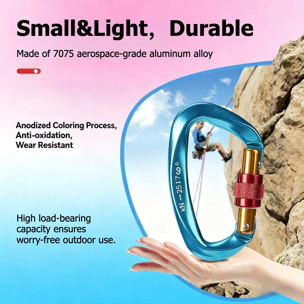 25KN D-shape Professional Carabiner Screw Locking Gate Carabiner Climbing Rappelling Gear Quick Equipment Outdoor Hammock