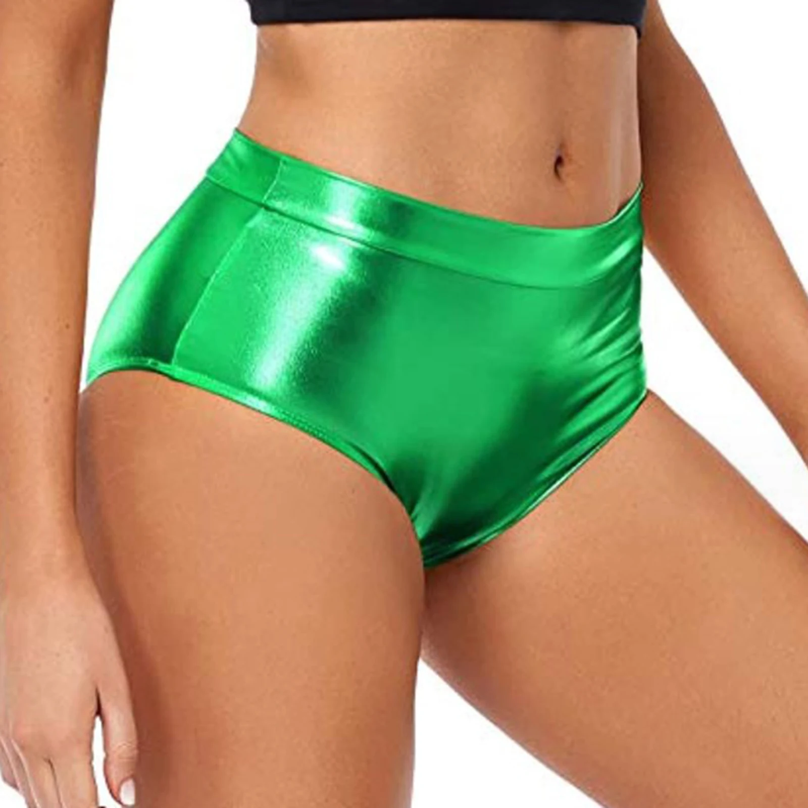 Rave Booty Shorts for Women Metallic Shiny Bottoms Gymnastics Club Shorts Music Festival Rave Party Bottoms for Pole Dancing