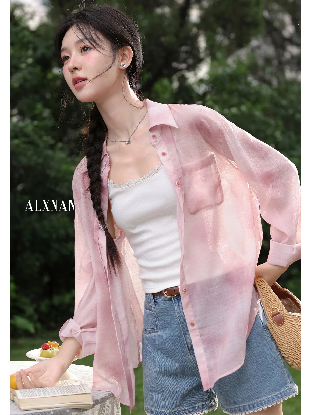 

Red Long Sleeve Sun Protection Shirt Women's Thin Casual Style Loose Fit Collar Shirt Autumn Outerwear Top by Deer South
