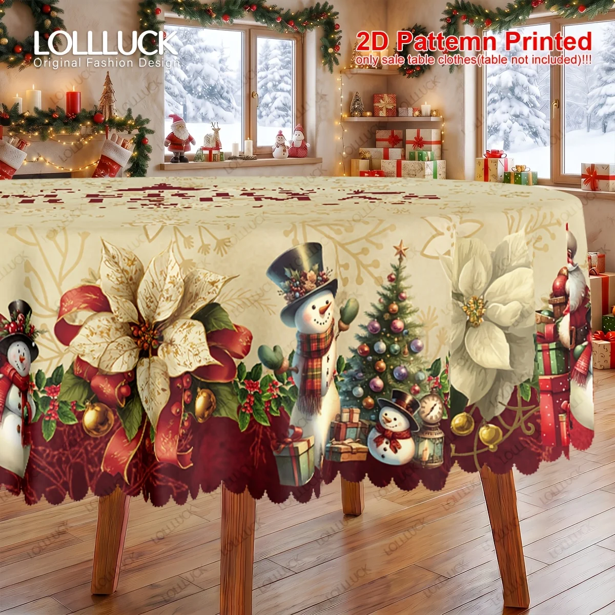 1 piece, a tablecloth for Christmas, a retro poinsettia Santa snowman design tablecloth