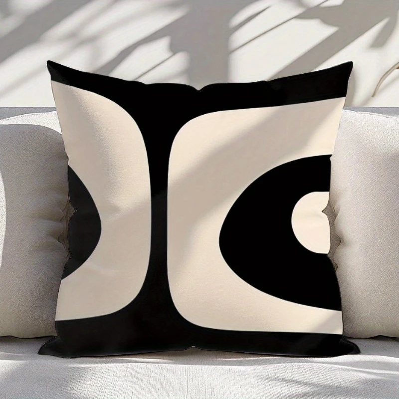 1 Stück schwarz-beiger abstrakter geometrischer Kissenbezug, Polyester-Kissenbezug mit 2D-Doppelseitendruck, moderner minimalistischer Kissenbezug
