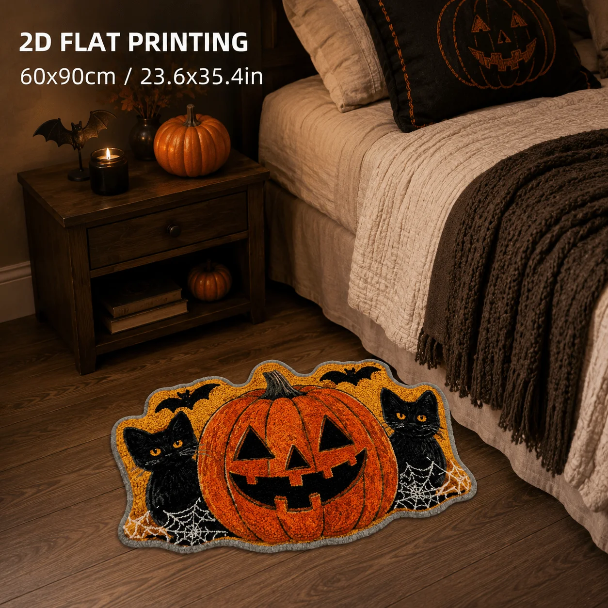 VIKAMA Halloween Pumpkin Rug, Non-Slip, Absorbent Bathroom Doormat and Entryway Decorative Mat, Home Decor