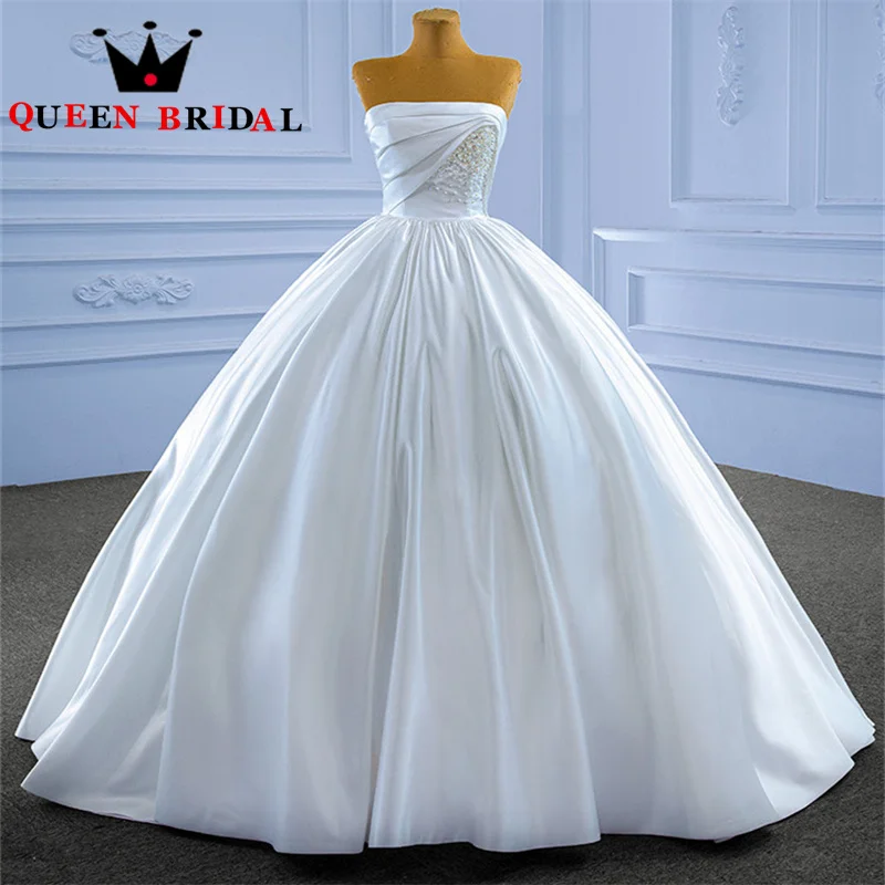 

Elegant Pearls Strapless Crystals Wedding Dress Backless 2023 New Simple Sleeveless Robe De Mariée Bride Gowns Custom ZX68