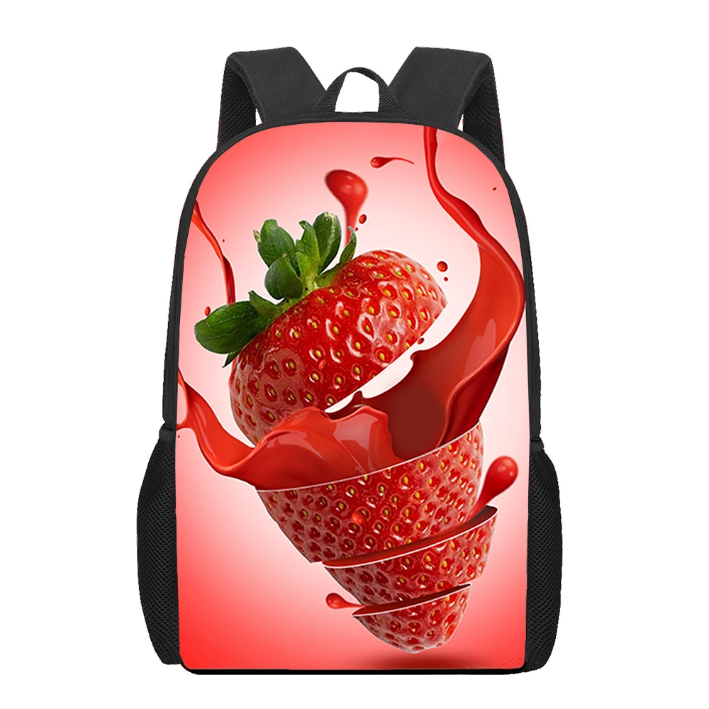 Mochila de frutas frescas de dibujos animados para niña adolescente, Bolsa Escolar con estampado de fresa, bolsa de ordenador, senderismo, día de día, vacaciones de fin de semana, compras