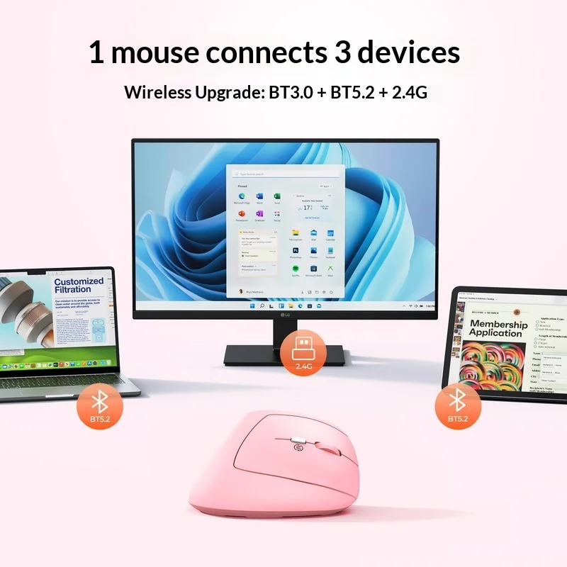 MEETION BTM008 Ergonomic Vertical Mouse Wireless Bluetooth Dual Mode Rechargeable 24G BT30 BT52 Connect Three Devices For Office