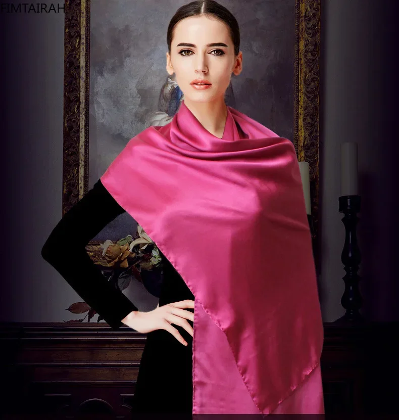Zwykła satyna solidna 100% jedwabne szale moda damska hidżab chustka na głowę welony fabryka bezpośrednio sprzedaje szaliki Hangzhou jedwabny szal Wrap