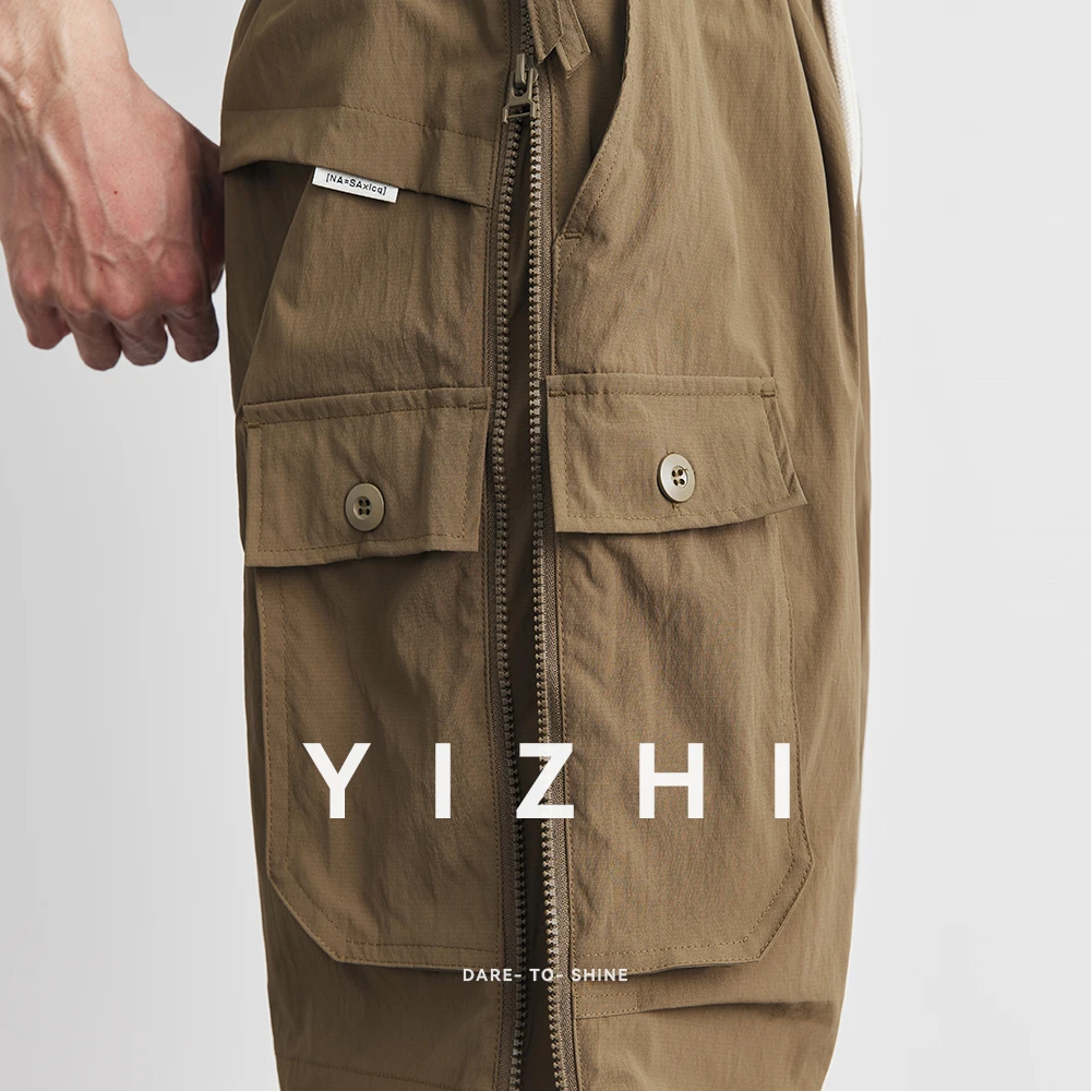 Men's Casual Work Shorts Summer Drawstring Straight Shorts Fashion Outdoor Sports Beach Pants Large Size Men Mid-Length Pants