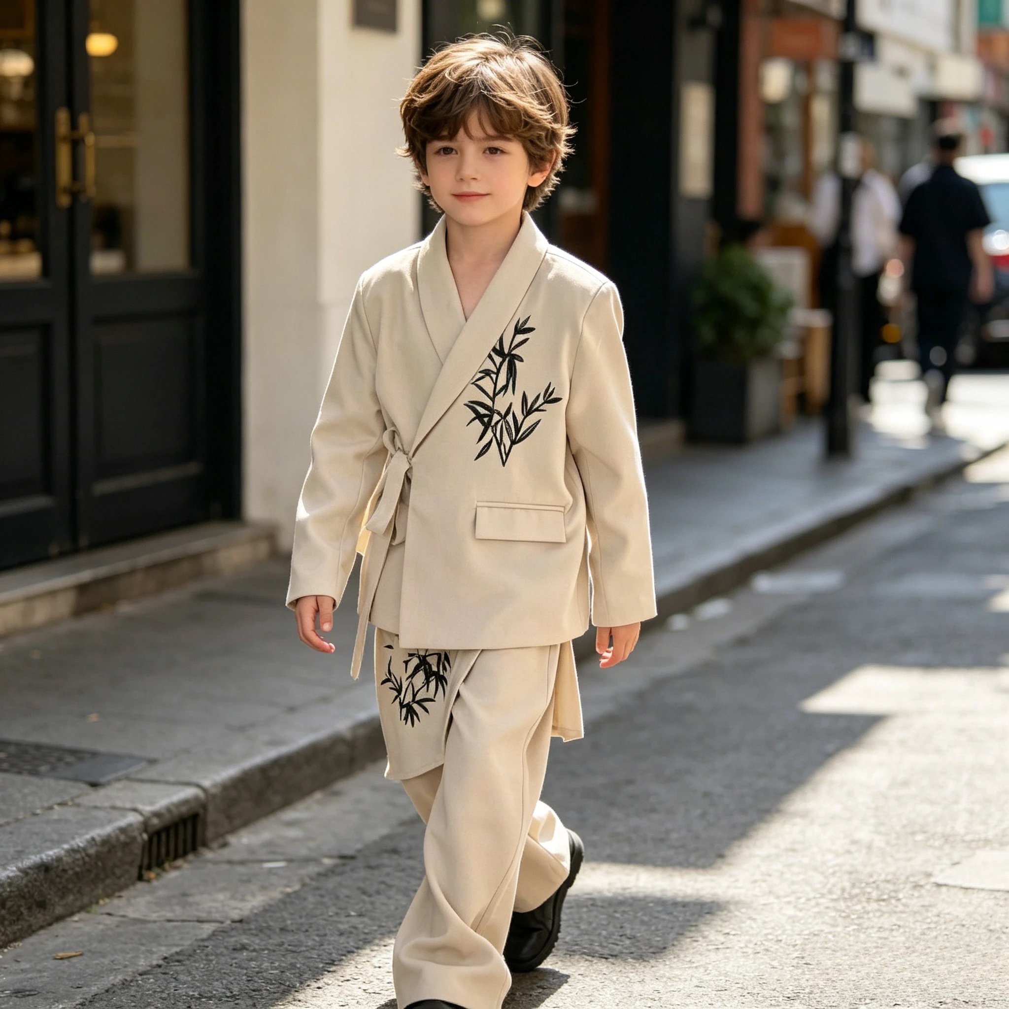 Boys Tailored Bamboo Embroidered Suit Set Blazer Wide Leg Pants Elegant Formal Wear For Kids Weddings Cultural Events Daily Wear