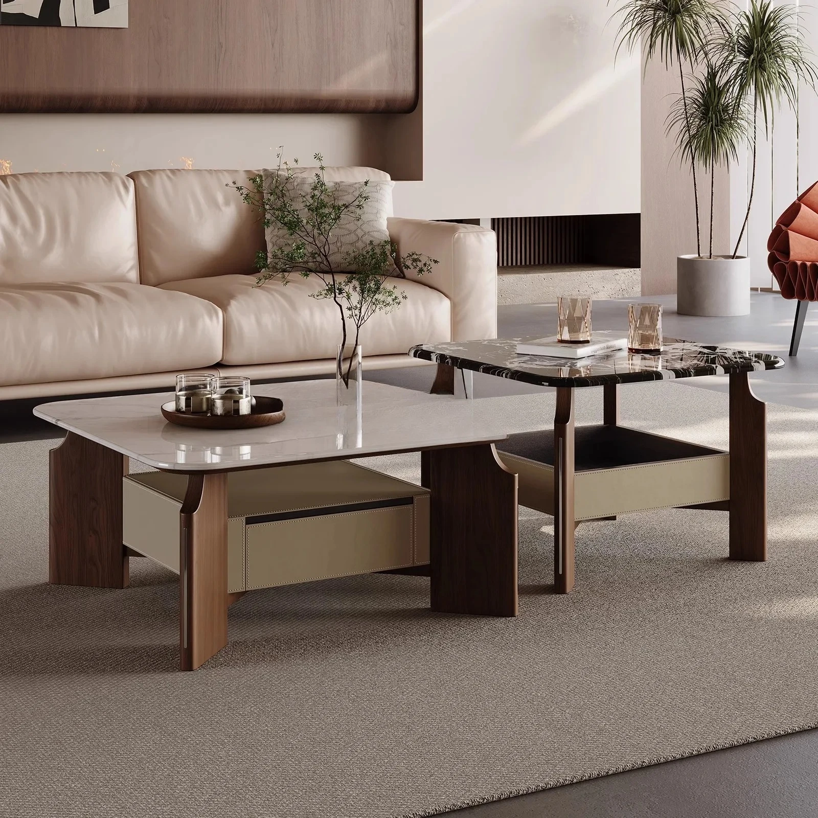 A  Italian Minimalist Microcrystalline Stone Combination Coffee Table Living Room Household Small Apartment