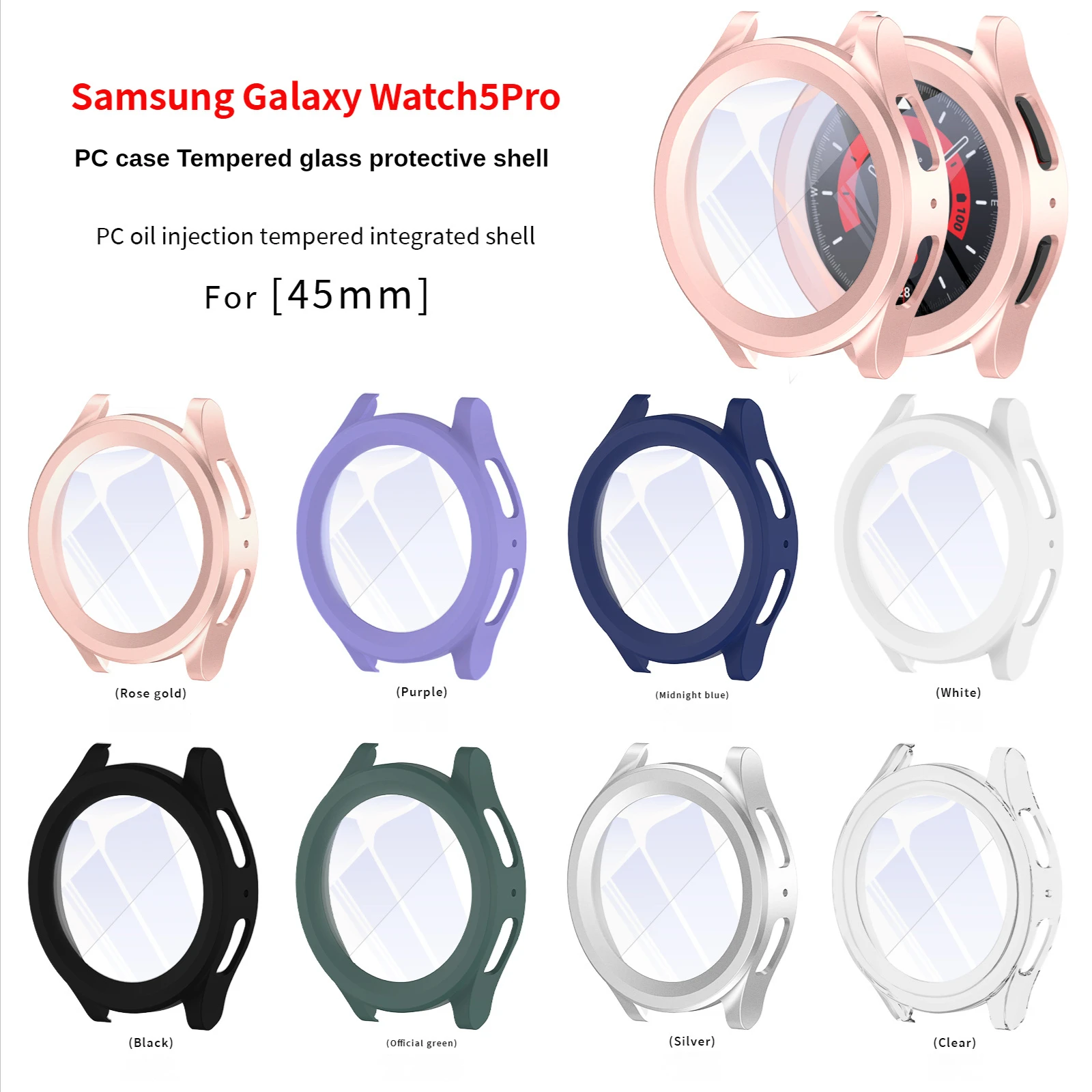 Adatto per Samsung Galaxy watch5 pro custodia da 45mm PC + custodia protettiva in vetro temperato watch5pro.