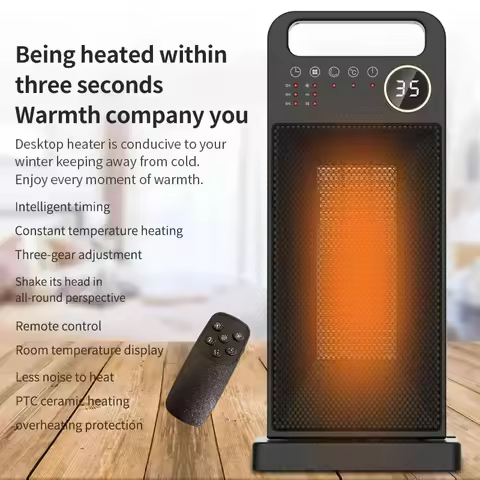 110V 220V 1500W Household PTC Heater Remote Control Electric Heater Touch Screen Vertical 120° Shaking Head Heater No Battery