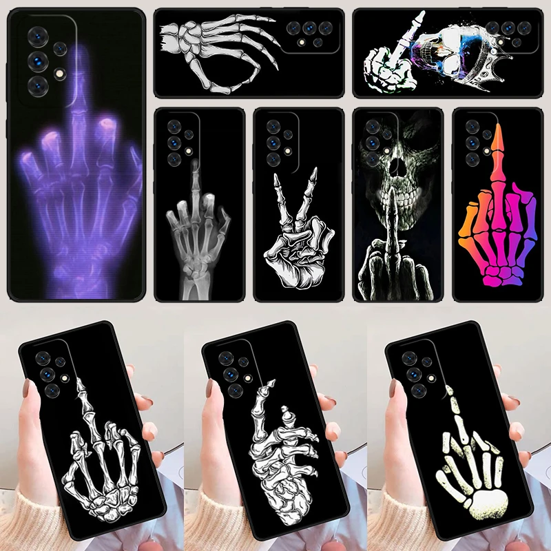 Skeleton Middle Finger Bones Halloween For Samsung A52 A72 A73 A20e A21S A50 A70 A11 A12 A42 A31 A40 A51 A71 A32 A80 Phone Case