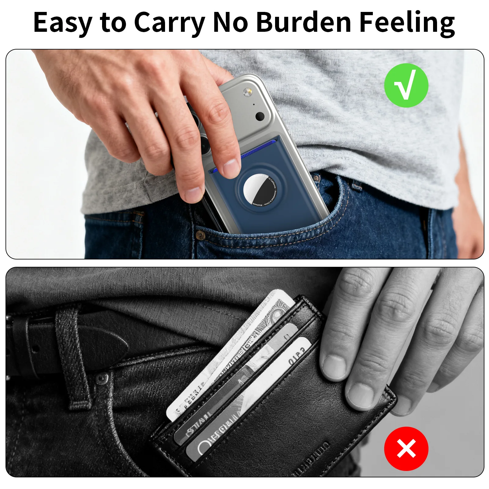 Magnetic Wallet with Anti-Loss Tracking Slot Compatible with AirTag Holder​ for iPhone 12-17Series Phone Magnetic Card Holder​