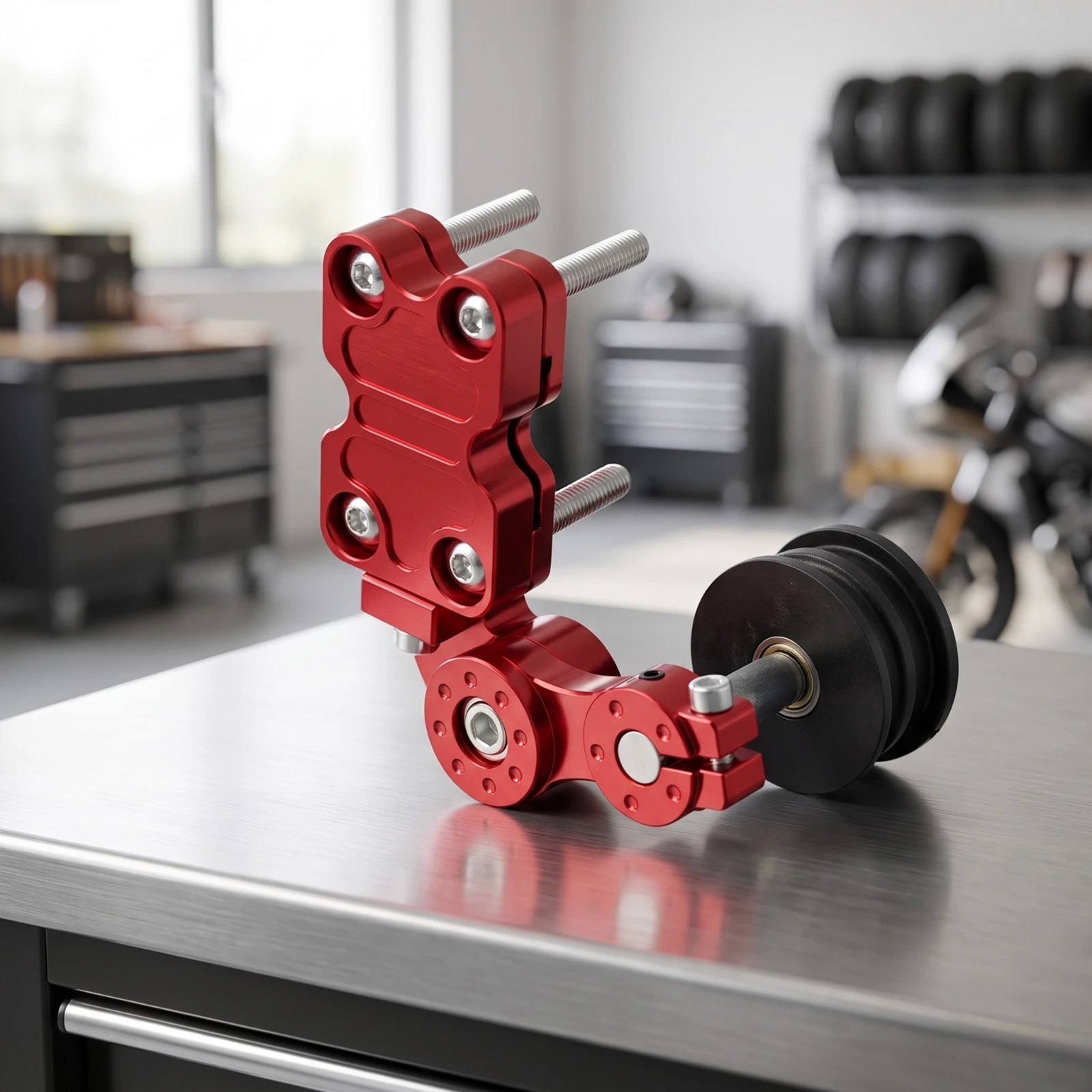 Motorcycle Chain Adjuster Sturdy Chain Adjuster with Roller Wheel Vehicle Parts Anodized Hardware Machined for Mechanics