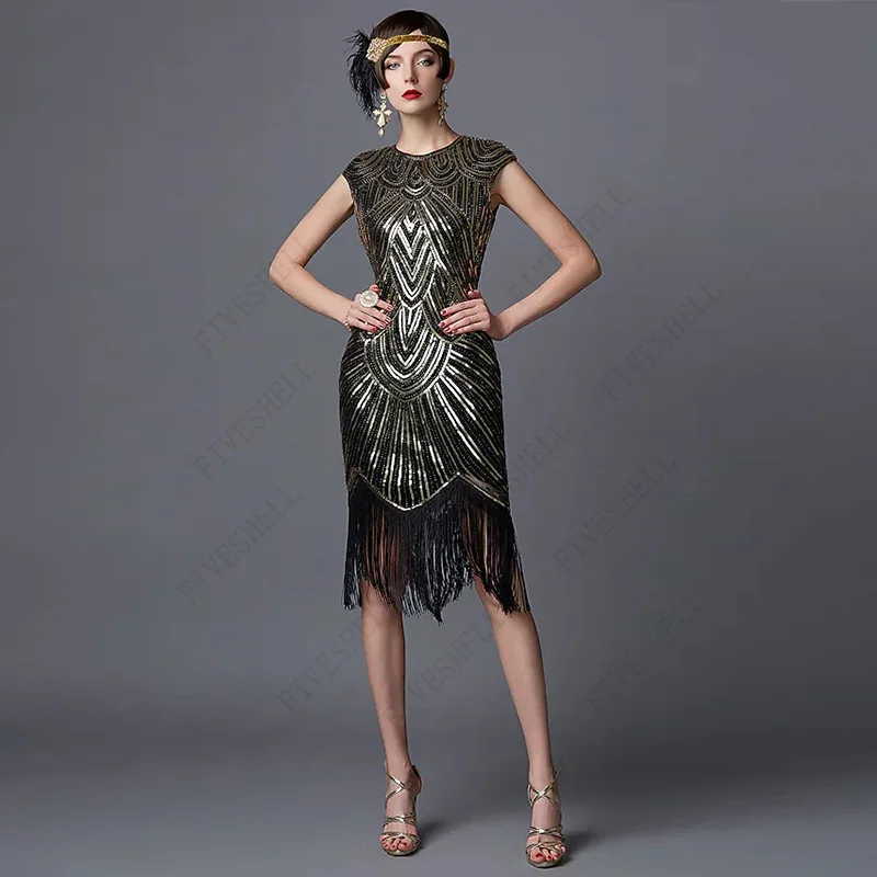 1920S Gatsby Vintage Sequined Fringed Dress For A Dinner Party