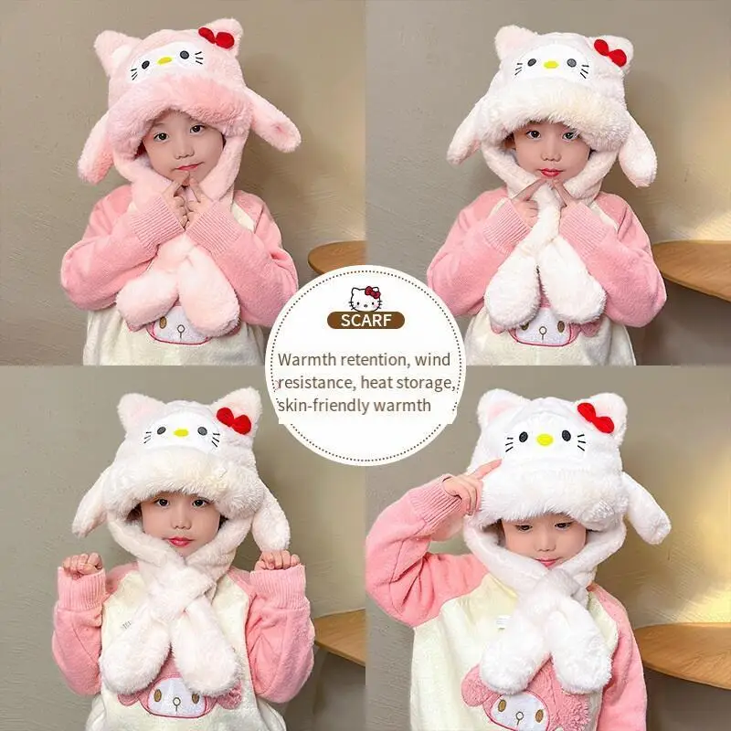 الأطفال الخريف الشتاء لطيف مرحبا كيتي أفخم قبعة وشاح سانريو Kawaii الاطفال يندبروف الدافئة سدادات حماية الأذن رشاقته لينة قبعة هدية #1