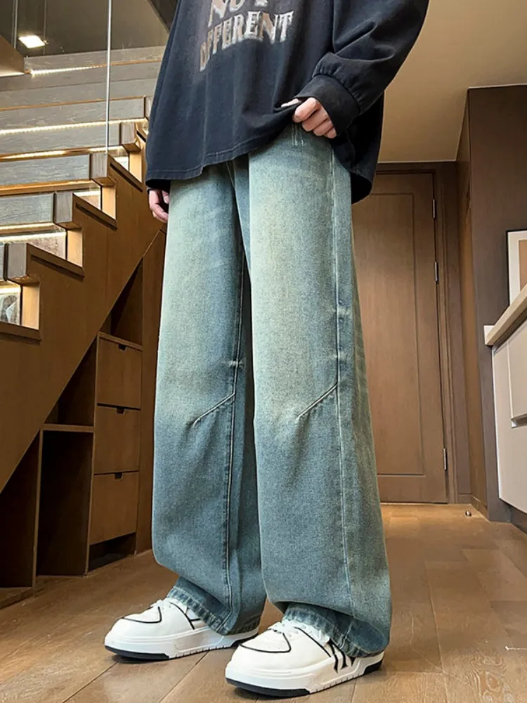 

Waed Vintage Men's Jeans Loose Straight Leg Wide Leg Pants Teenagers Micro Flared Floor-Length Trousers Autumn New Arrival