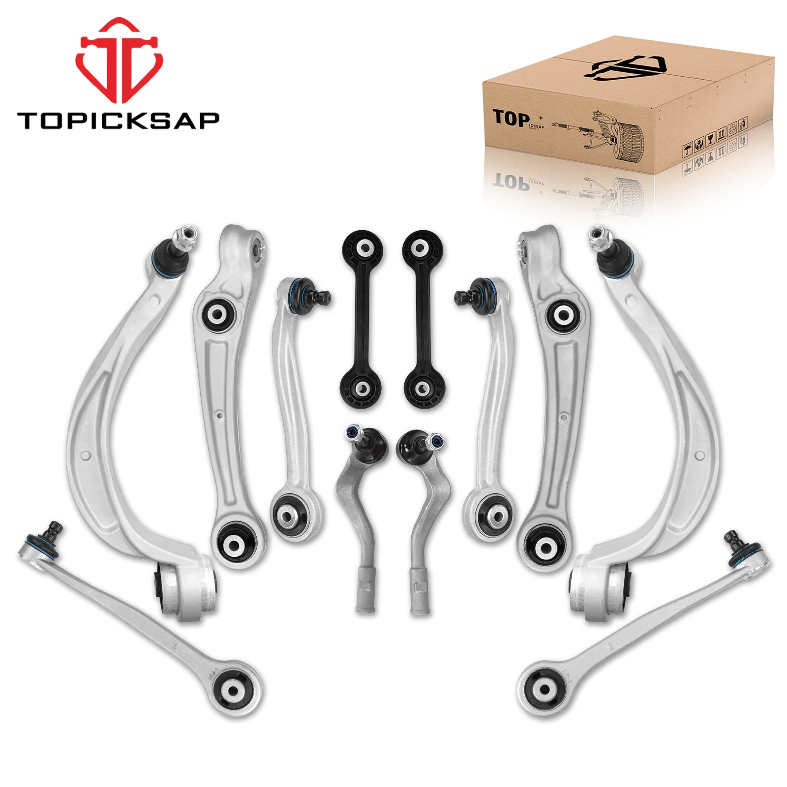 TOPICKSAP 12Pcs Front Rearward Upper/Lower Control Arm Kit for Audi A4/A5/Q5 B8 2011-2012 Suspension 8K0498998