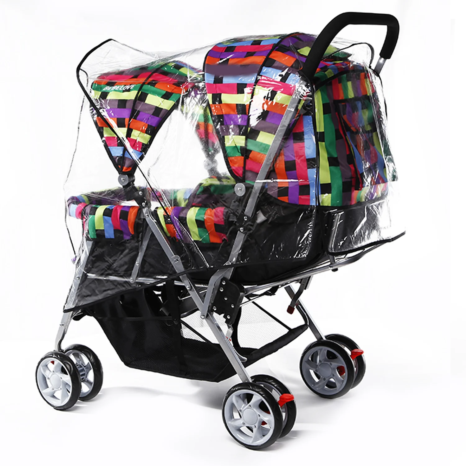 Behogar Universal PVC Double Front-to-Back Baby Stroller Pram Buggy Transparent Rainproof Cover Rain Shade Dust Shield Accessory