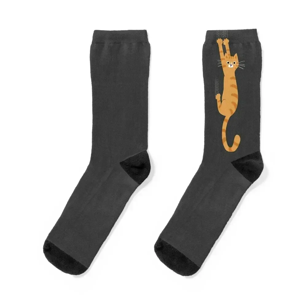 

Orange Tabby Cat Hanging On Funny Striped Cat Socks Wholesale heated Children's retro Women's Socks Men's