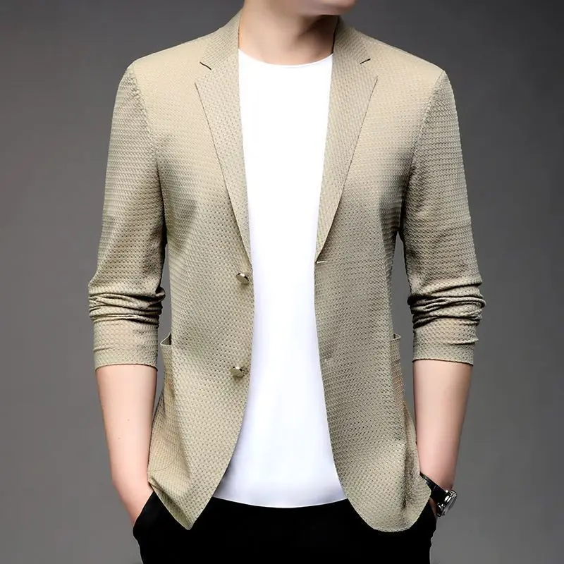 T824 Spring new business gentleman loose-fitting suit collar men's seamless fashionable all-match suit