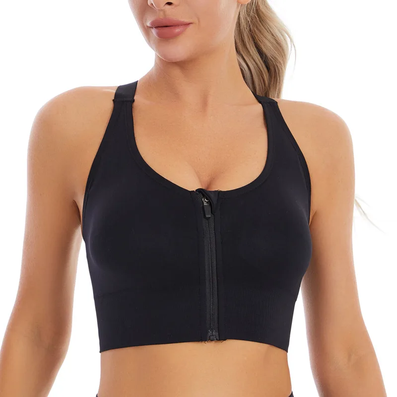 Shockproof front-zip sports bra for women, push-up, anti-sagging, plus-size, seamless, beautiful back, suitable for outerwear