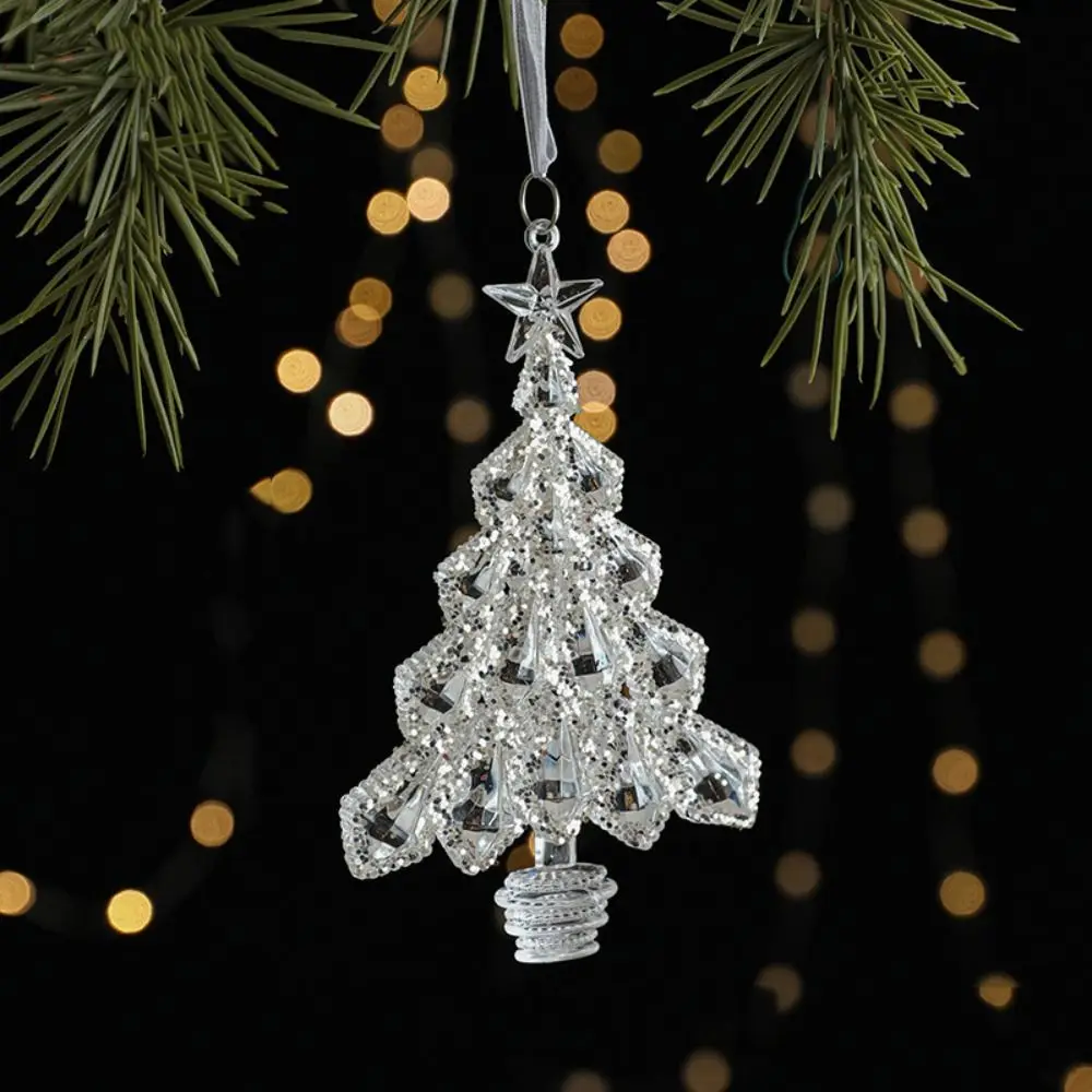 2pcs Acrylic Crystal Christmas Tree Pendant Angel/Dancing Girl Clear Xmas Tree Hanging Ornaments Stereoscopic DIY