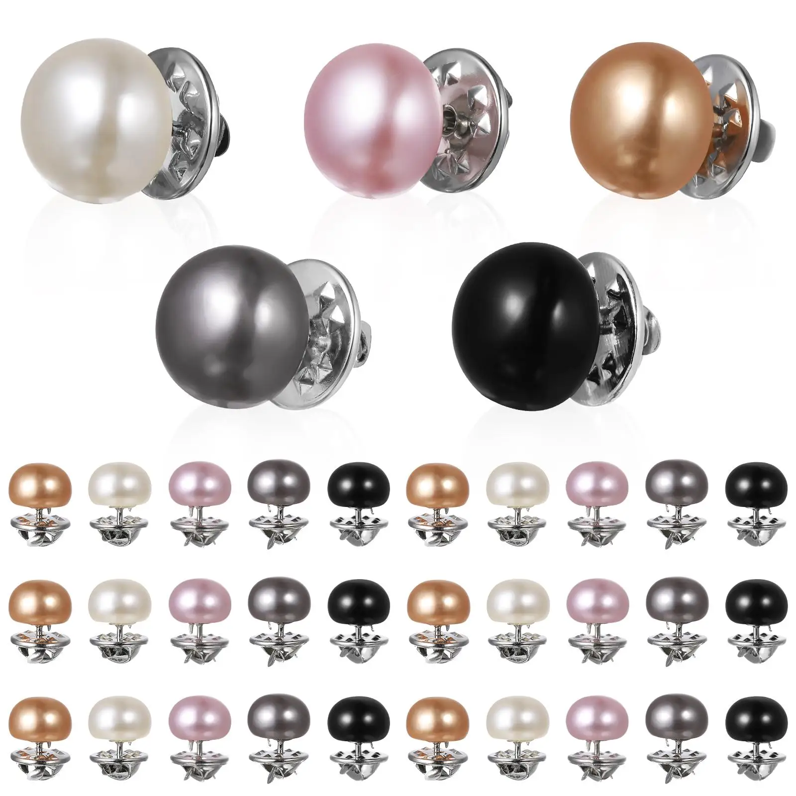

25 Pcs Versatile Anti-exposure Buckle Brooch Pearl Buttons For Clothes Pins Jeans Copper Lapel Women Miss Batteries