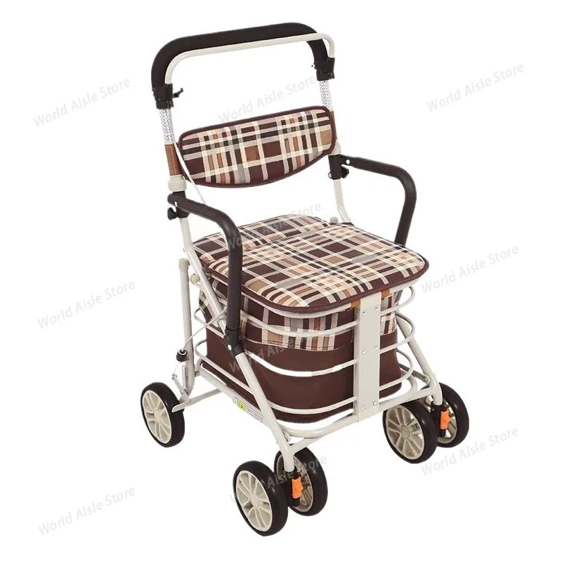 Four-wheel Walking Assist Rollator Walkers Lightweight Aluminum Folding Mobility Shopping Walkers Rollator Elderly Handcart