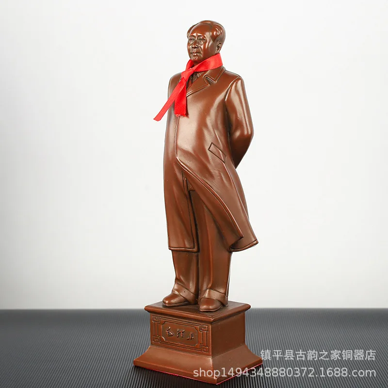 Pure Copper Book Holding Hands Chairman Mao Bronze Statue Office Entrance Desktop Great Man Windbreaker Art