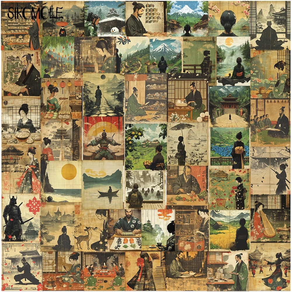 10/30/50pcs Retro Japanese Style Landscape Painting Graffiti Stickers Aesthetic Fridge Laptop Phone Diary Stationery Sticker