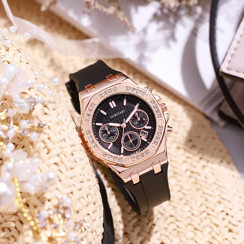 Роскошные женские кварцевые часы, модный силиконовый ремешок, женские часы с календарем, студенческие наручные часы со стразами и циферблатом Montre Femmes