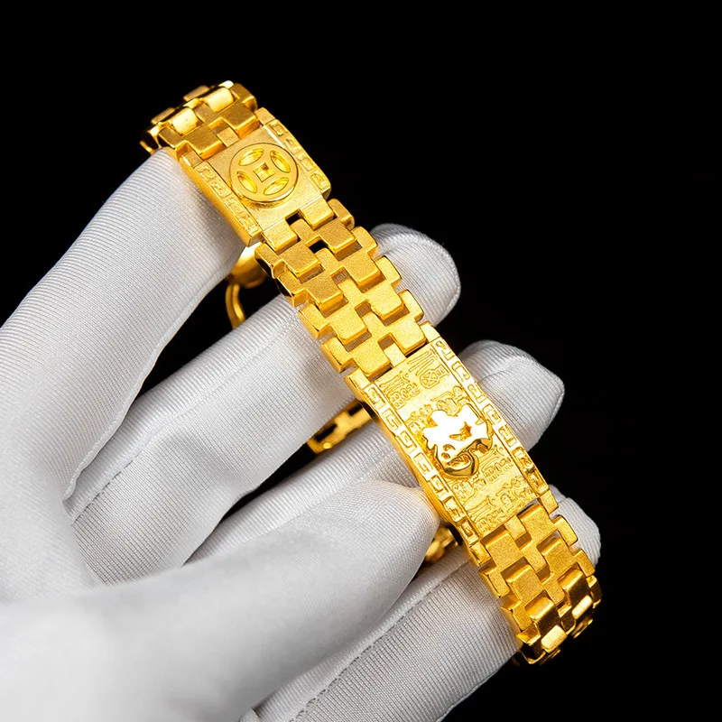 Fashion 18K Gold Color Watch Chain Bracelet for Men Women Lucky Money Coin Bracelets Bangle Wedding Engagement Jewelry Gifts