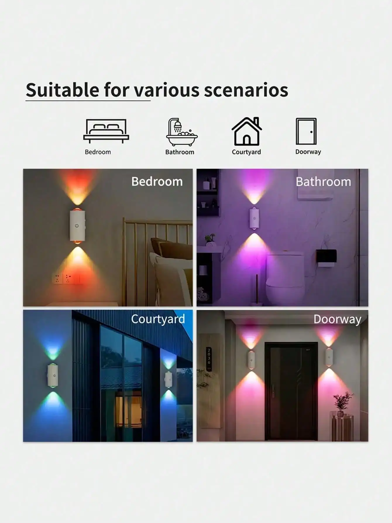 Bañador de pared LED de 3 modos: haz arriba/abajo, recargable por USB-C, inalámbrico para terraza/dormitorio/escritorio.
