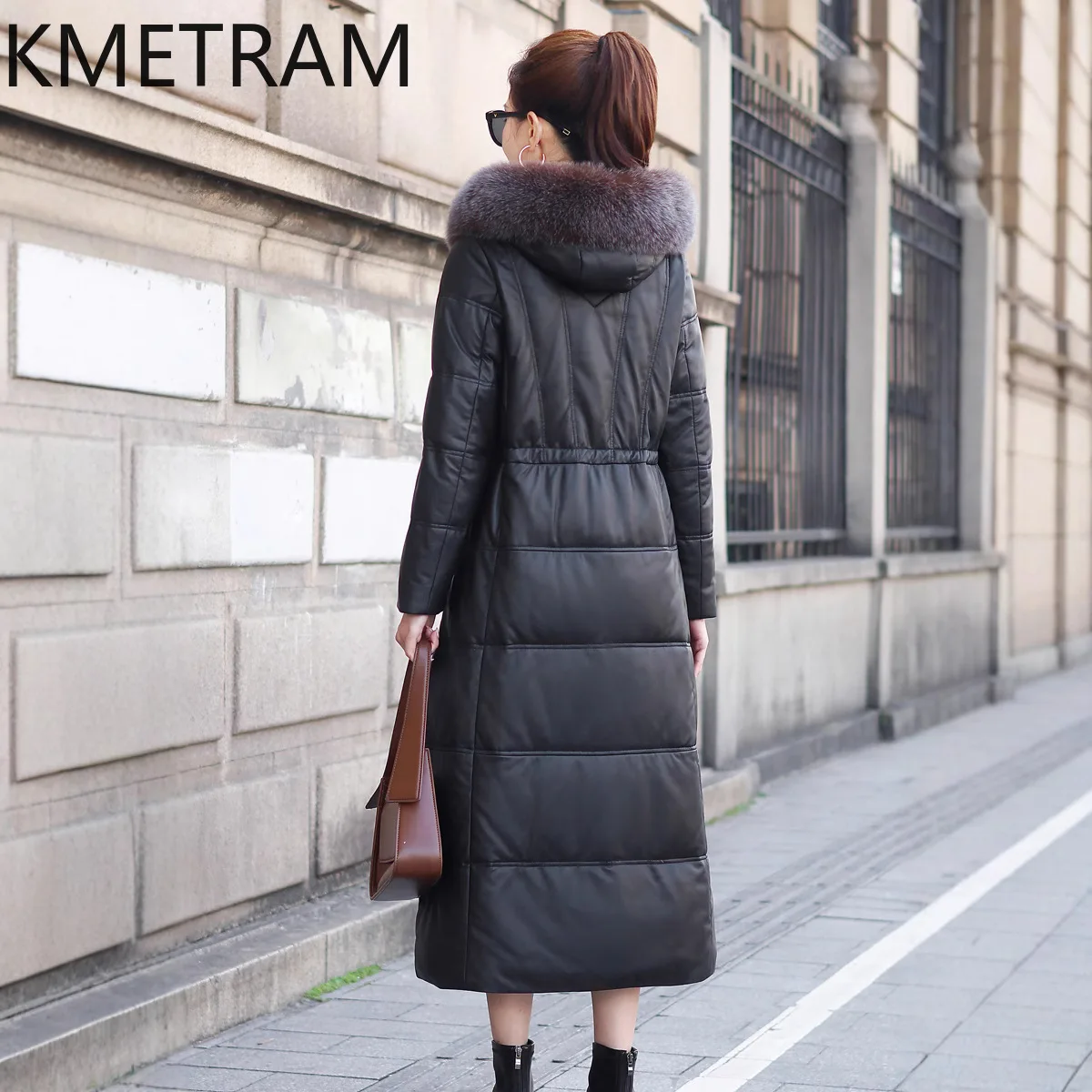 الأبيض أوزة أسفل سترة منفوخة النساء 100% جلد الغنم طويل أسفل معاطف مع غطاء محرك السيارة الثعلب الفراء طوق 2025 الشتاء ملابس امرأة putaхоovyк