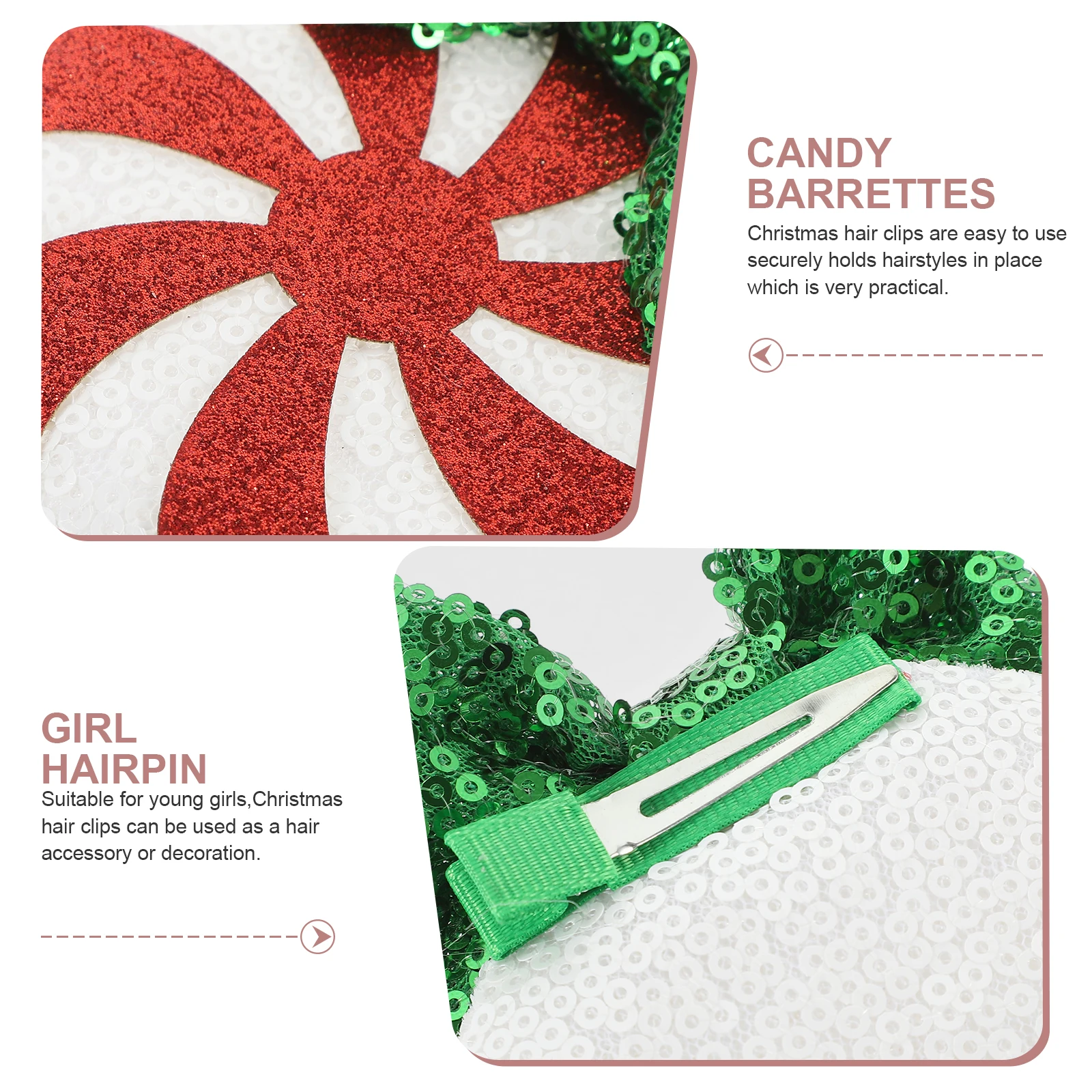 

2 Pairs Sequin Bow Hair Clips for Kids Girls Holiday Christmas Candy Barrettes with Sparkling Design Practical Gifts