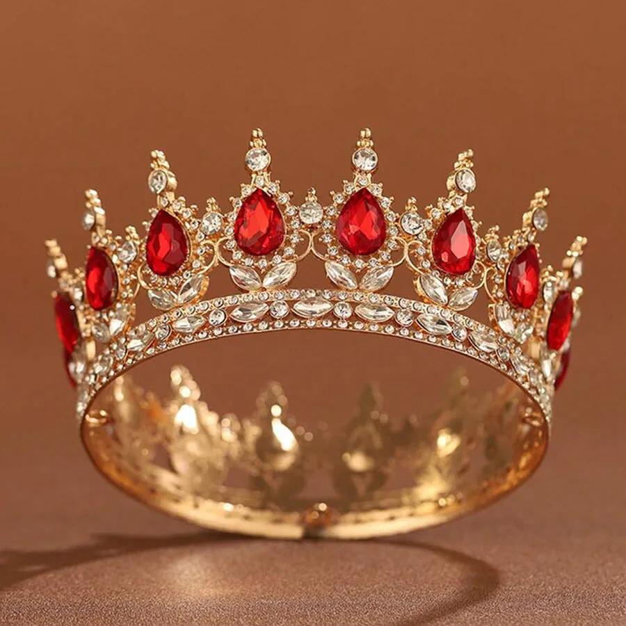 Gilded Multicolored Waterdrop Diamond Crown with Crystal Inlay Luxurious Hair Crown Palace Style Banquet Headwear Bride's Ball