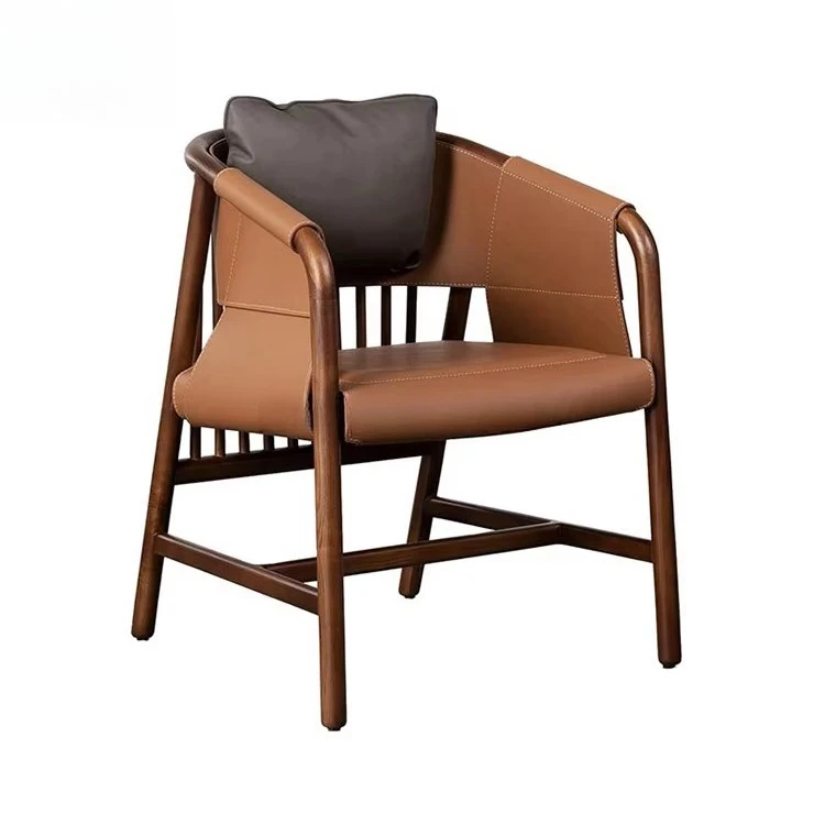 

#Retro Designer Furniture Lounge Chair Living Room Ash Wooden Frame Saddle Leather Lounge Leisure Arm Chairs