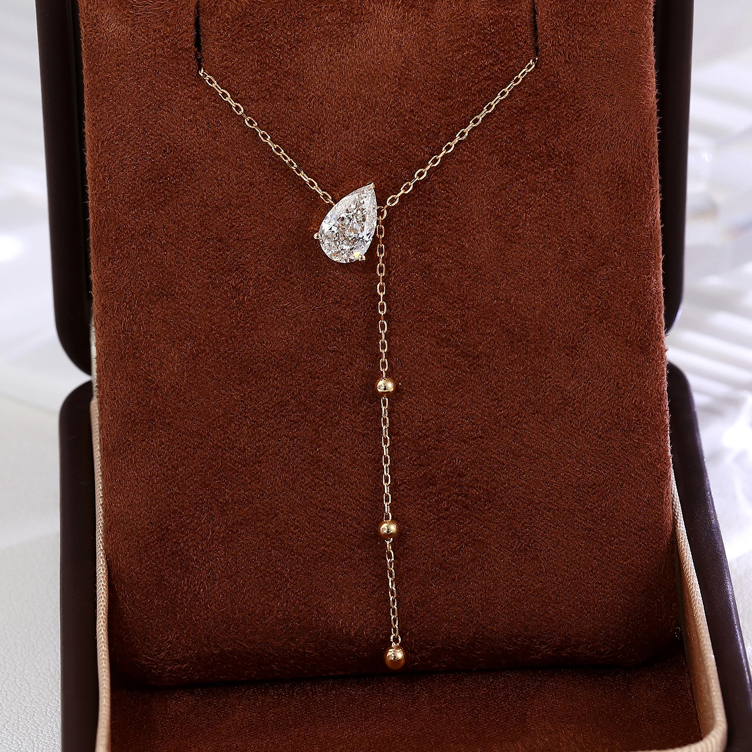 Provence Classic Solitaire Necklace 18KGold Pear Lab diamonds Wedding Water drop Pendant Necklace women Luxury Christmas Gifts