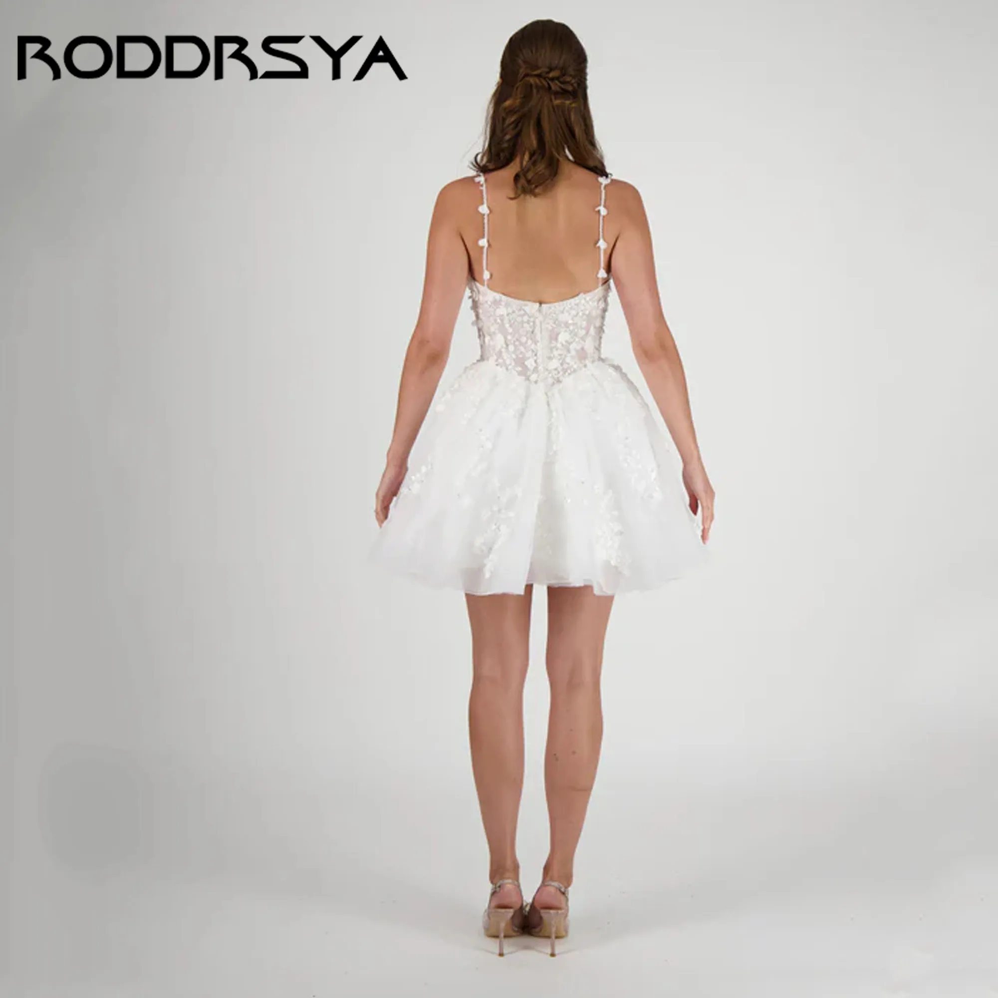 RODDRSYA Lace Wedding Dress Sweetheart Mini Spaghetti Straps Modern Floral Bridal Party Gown A-Line vestidos de novia Customized