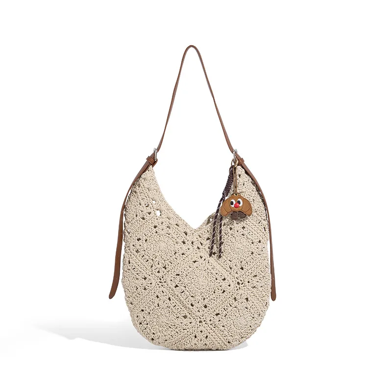 

Женская тканая пляжная сумка ручной работы, повседневная большая вместительная одиночная женская композитная сумка подмышками, отпускная сумка подмышками, кошелек