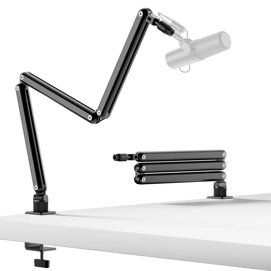 

Mic Arm for Lightweight Mics, Microphone Arm Rotatable, Storable Desk Mic Stand for Bear 3LB with Mount Clamp, Mic Stand Boom Ar