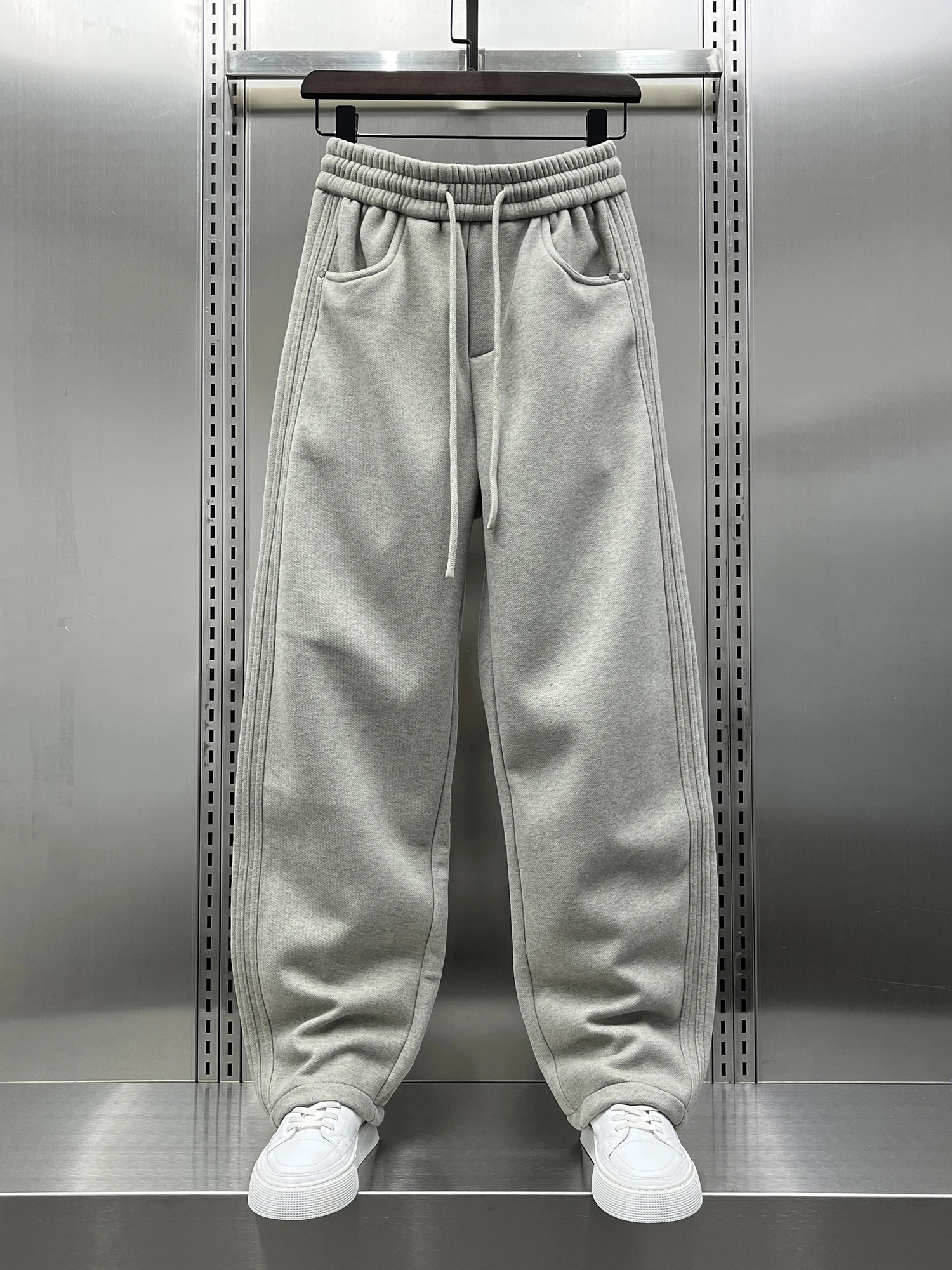 

Мужские повседневные брюки прямого кроя на подкладке, свободные спортивные штаны с завязками, модные брендовые зимние новинки